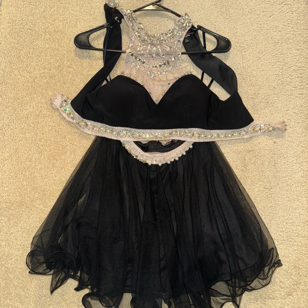 Black and beige 2 piece dress set
